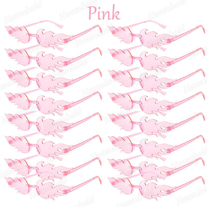 12-120Pcs Fire Flame Sunglasses Rimless Fire Sunglasses Candy Color Party Sunglasses Wedding Funny Sunglasses for Guest