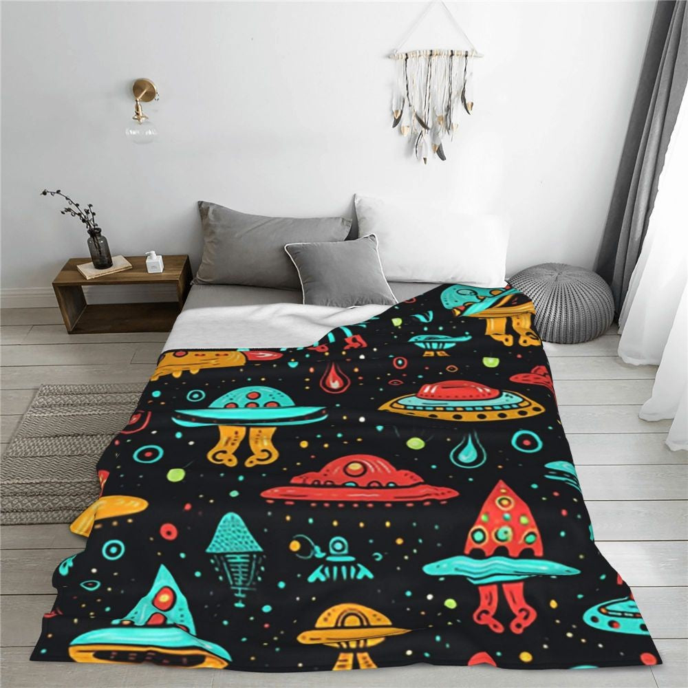 Aliens And UFOs Pattern  Blanket Flannel Sofa Throw Blanket Multi-function for Home Bedroom Office Throws Bedspread Quilt