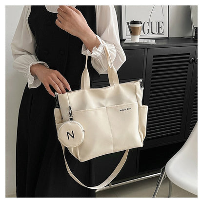 Minimalist Nylon Tote Bag, Oxford Waterproof Handbag Shoulder Crossbody Bag with Pocket, Effortless Style for Women Daily Errand