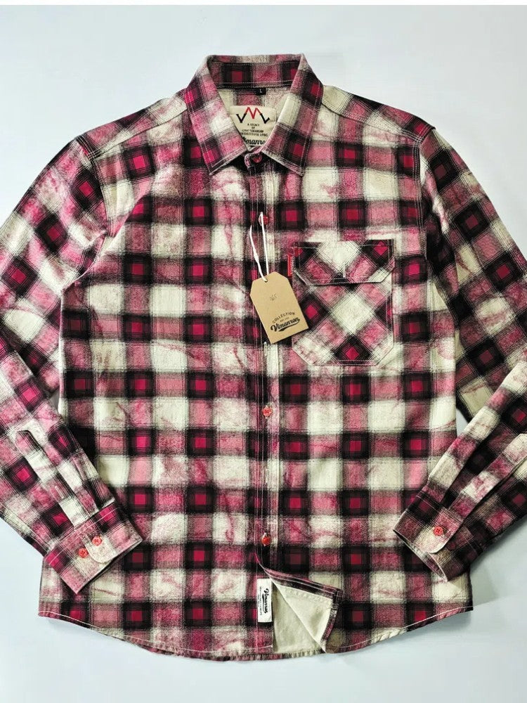 Autumn New Japanese Retro Long-Sleeve Lapel Plaid Cargo Shirt Men's Simple 100% Cotton Washed Pocket Casual Blouses Thin Coat