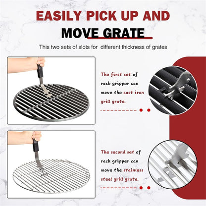 Universal Grill Grate Lifter Tool Cast Iron Grid Lever Lock Lifting Gripper Handle Clip for Barbecue Grilling Cooling Rack JT527