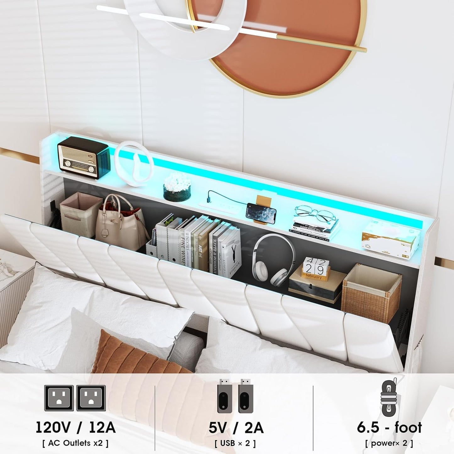 Full Size Bed Frame with Storage Headboard and 3 Drawers,Upholstered Platform Bed with Charging Station,Full Bed Frame w
