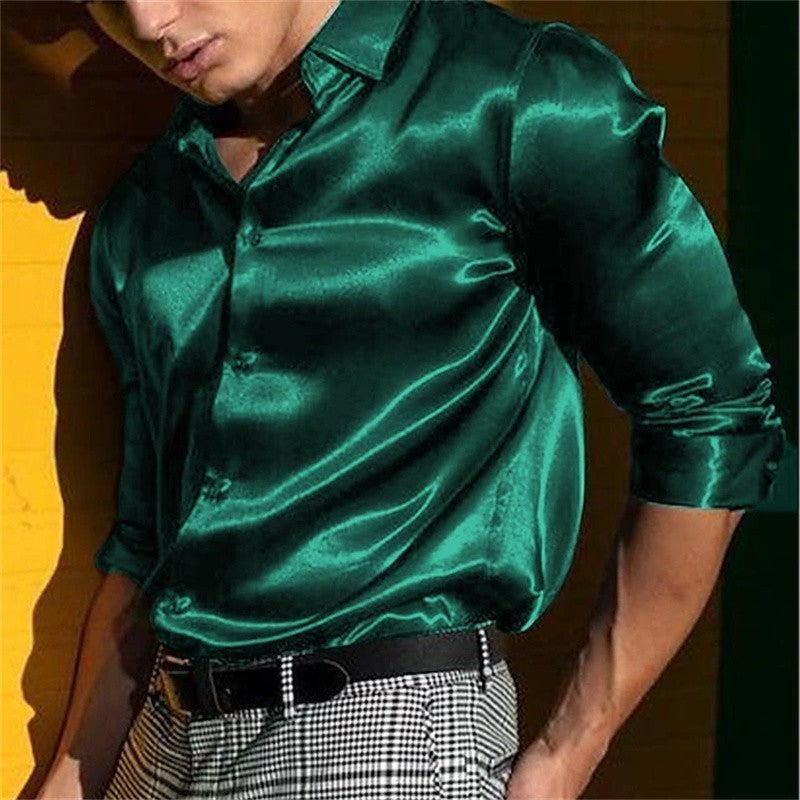 Men's wedding festival shirt solid color black white blue red long sleeve lapel shirt casual loose style fast delivery