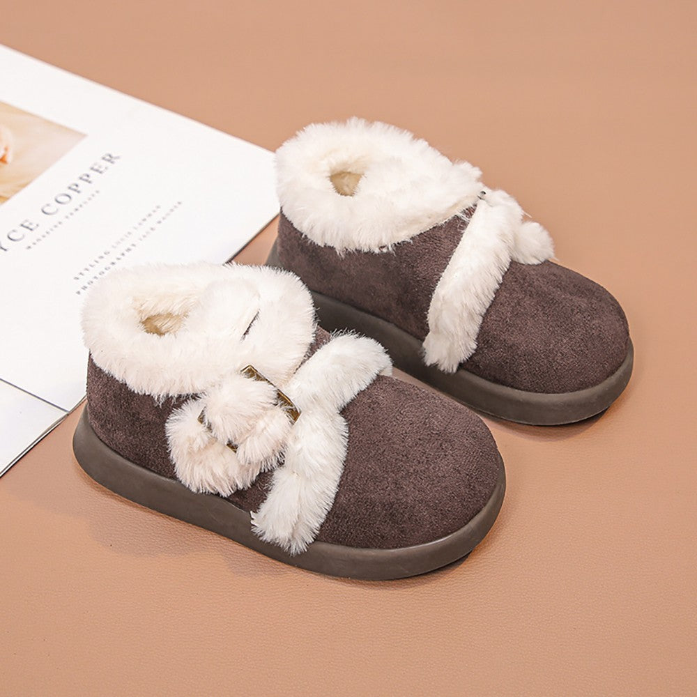 Winter Fur Boots For Girls Thick Warm Children's Plush Snow Boots Soft Warm Velvet Cotton Shoes Winter Kid's Padded Boots