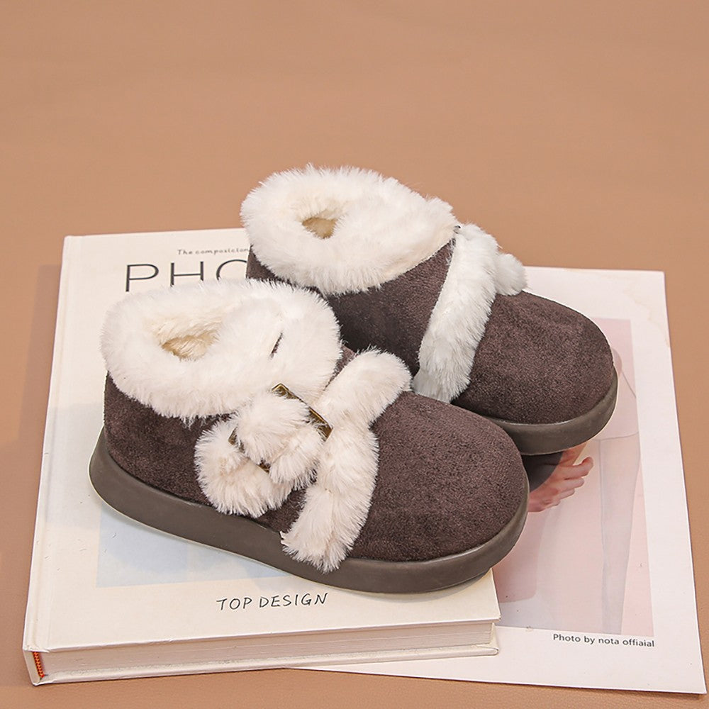 Winter Fur Boots For Girls Thick Warm Children's Plush Snow Boots Soft Warm Velvet Cotton Shoes Winter Kid's Padded Boots