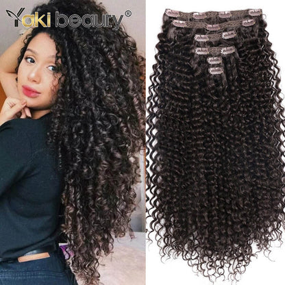 Extensões de Cabelo Sintético Jerry Cacheado 26'' Dupla Trama 6 Peças/Conjunto Clip-In Cabeça Cheia Orgânico Seda Gelo Aplique Preto/Marrom 160g