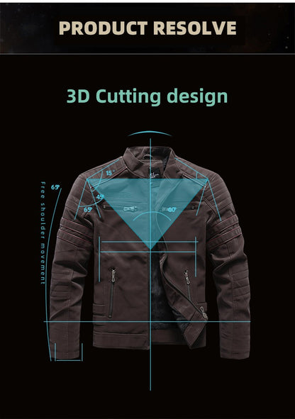 Men's autumn and winter frosted leather jacket, fashionable slim fit and brushed motorcycle fashion brand slim fit jacket