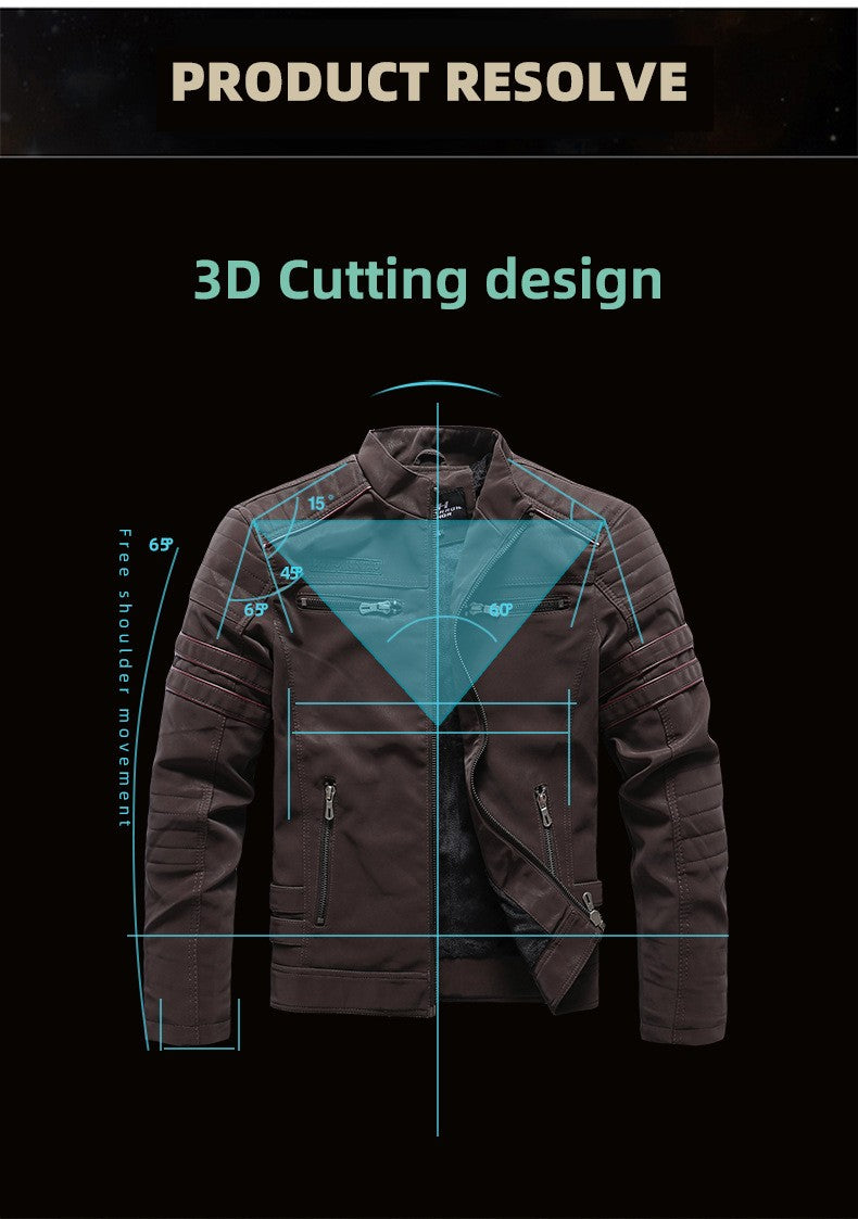 Men's autumn and winter frosted leather jacket, fashionable slim fit and brushed motorcycle fashion brand slim fit jacket