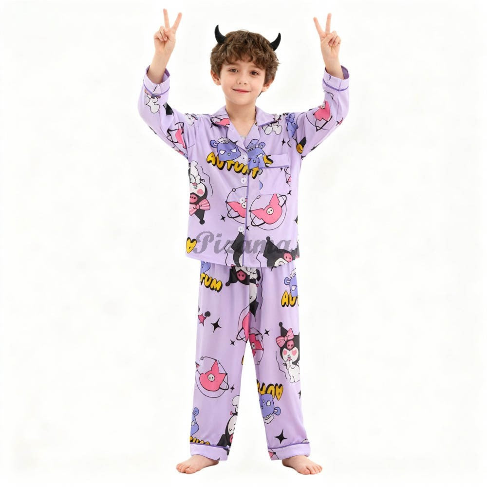 Children's Full Sleeve Button Down 2piece Kuromi Girls Pajamas Sets Boys Cinnamorolls Pyjamas Suits Kids Loungewear Homewear