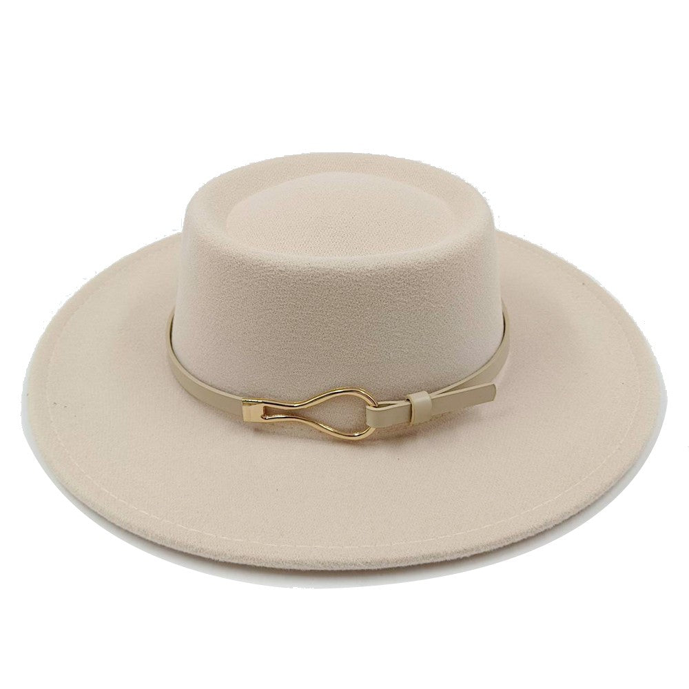 Acessórios femininos de fivela de couro metal com chapéu de feltro de pele com top côncavo e convexo, chapéu fedora e conjunto de bolsa combinando, estilo retrô