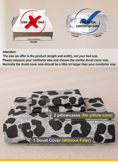3pcs Leopard Print Duvet Cover Set, Soft Skin-Friendly Bedding Set Includes 1 Duvet Cover And 2 Pillowcases