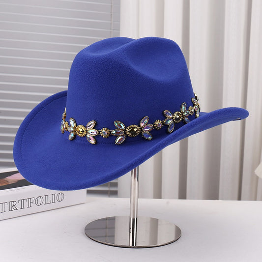 Fashionable New Gold Chain Decorated Casual Breathable Single Color Versatile Simple Style Cowboy Hat for Women