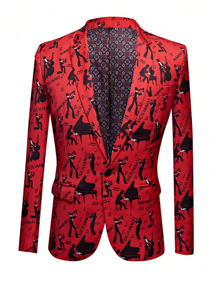 Mens Blazer Printed Suit Jacket 1 Button Slim Fit Floral Dinner Sport Coat Blazers