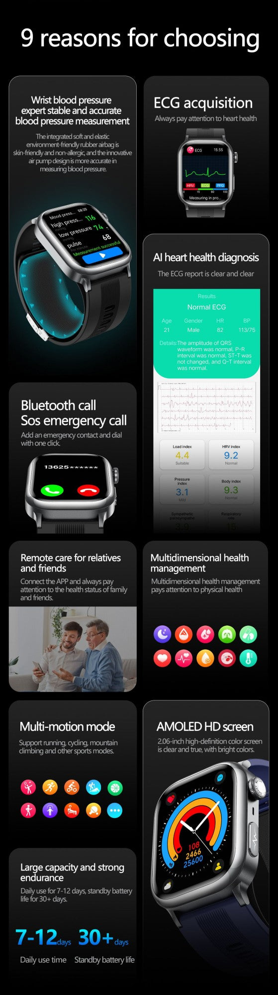2026 New Air Pump+Air Bag+NFC Health SmartWatch Precise Blood Pressure Blood Fat Monitoring Voice Call Smartwatch For Men Women