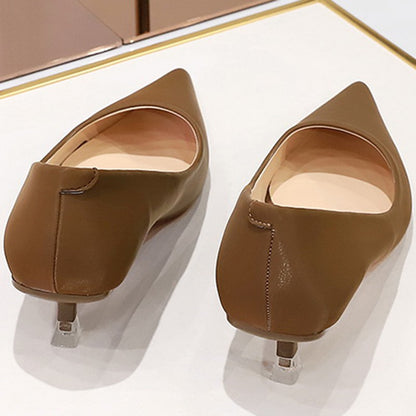 New Big Size Women's Boat Shoes Leather 4.5cm High Heels Pointed Toe Pumps Stilettos Basic Pump For Female White Black Wine Red