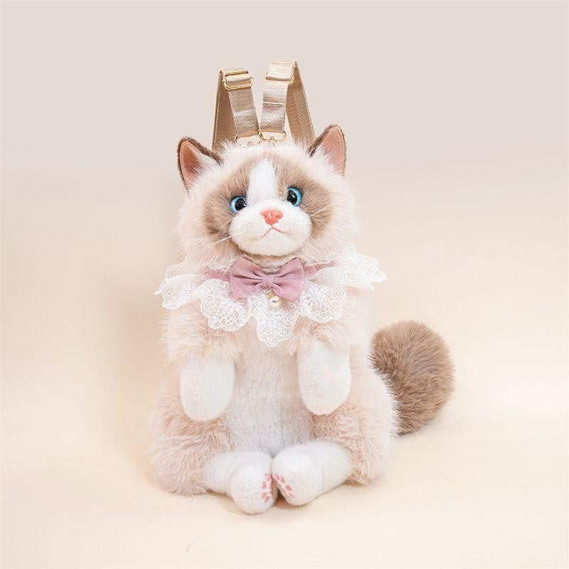Mochila Nova e Fofa Realista de Ragdoll Feminina, Boneca de Pelúcia de Gato, Mochila Pequena de Lolita, Desenho Animado, Personalidade, Mochilas Chiques para Mulheres