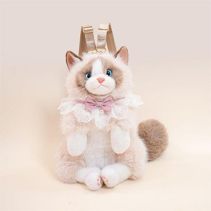Mochila Nova e Fofa Realista de Ragdoll Feminina, Boneca de Pelúcia de Gato, Mochila Pequena de Lolita, Desenho Animado, Personalidade, Mochilas Chiques para Mulheres