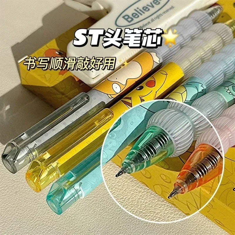Conjunto de Canetas Pokémon com 5 Peças Pikachu Squirtle Charmander, Caneta Gel Retrátil Fofa de Anime para Escola Material de Escritório Presente para Crianças