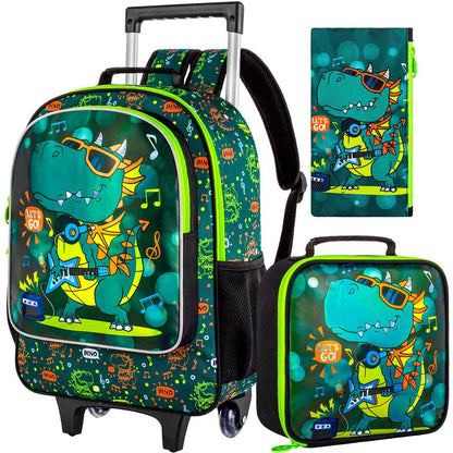 Mochila de Rodinhas 3 Peças para Meninas Meninos, Lancheira Infantil com Rodinhas, Mochilas com Rodas para o Ensino Fundamental