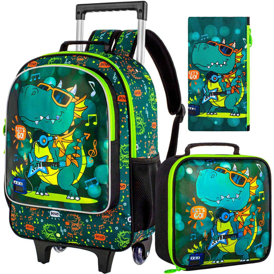 3PCS Rolling Backpack for Girls Boys, Kids Roller Wheeled Bookbag with Lunch Box, Backpacks with Wheels for Elementary