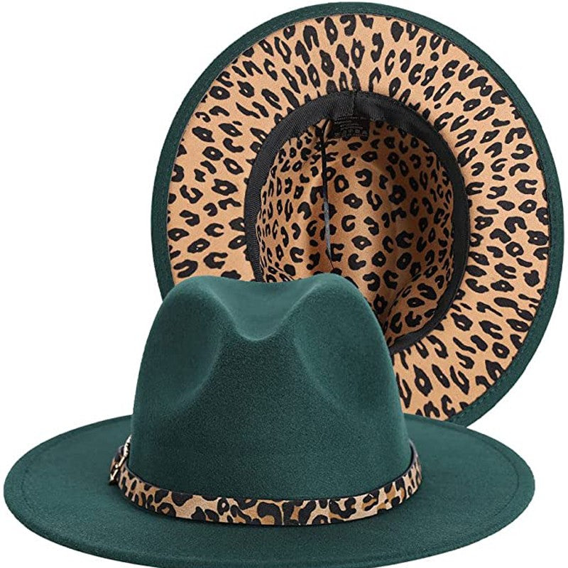 Two Tone Fedoras Jazz Hats Cowboy Hats for Women and Men Leopard Bottom Wool Felt Party Church Dresses Hat Wholesale ?????