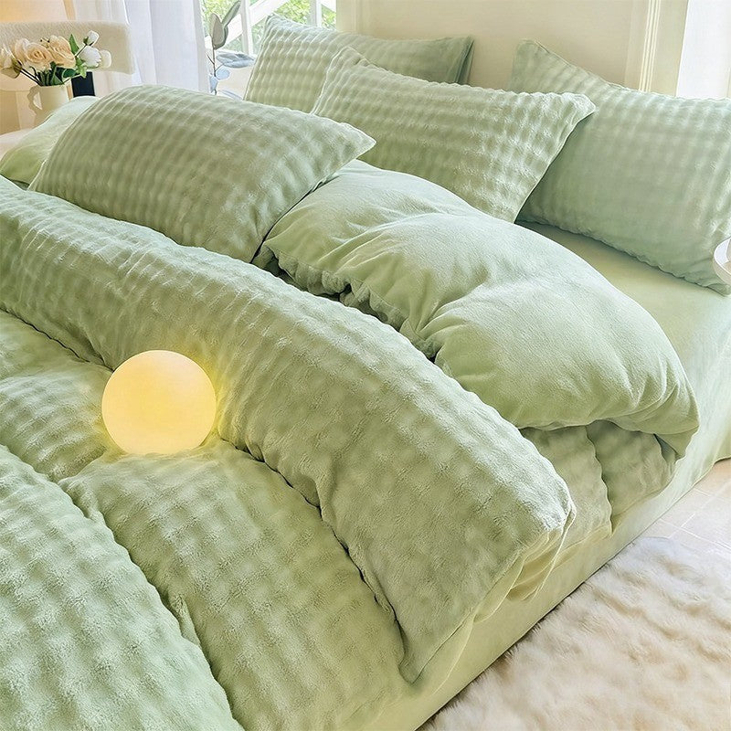 New Rabbit Fur Thickened Milk Velvet Duvet Cover Set Machine Washable Soft SkinFriendly Warm Bed Sheet for Home and Hotel ?? ???