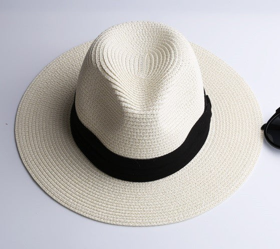 LNPBD Moda verão chapéu de palha feminino branco de aba reta larga chapéu jazz fedora chapéu de sol boné de praia verão