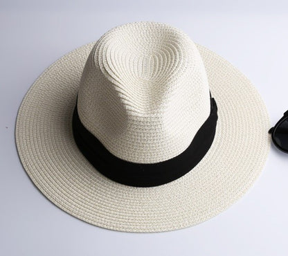 LNPBD Moda verão chapéu de palha feminino branco de aba reta larga chapéu jazz fedora chapéu de sol boné de praia verão