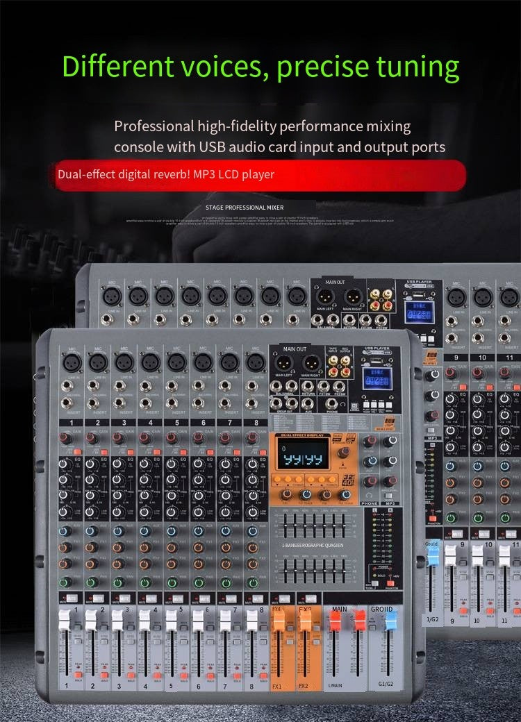 TITumnnl Mixer Digital Profissional de Áudio 18 Canais com Chip DSP Reverb de 99 Bits Bluetooth USB MP3 para Palco, Bar, Estúdio, DJ