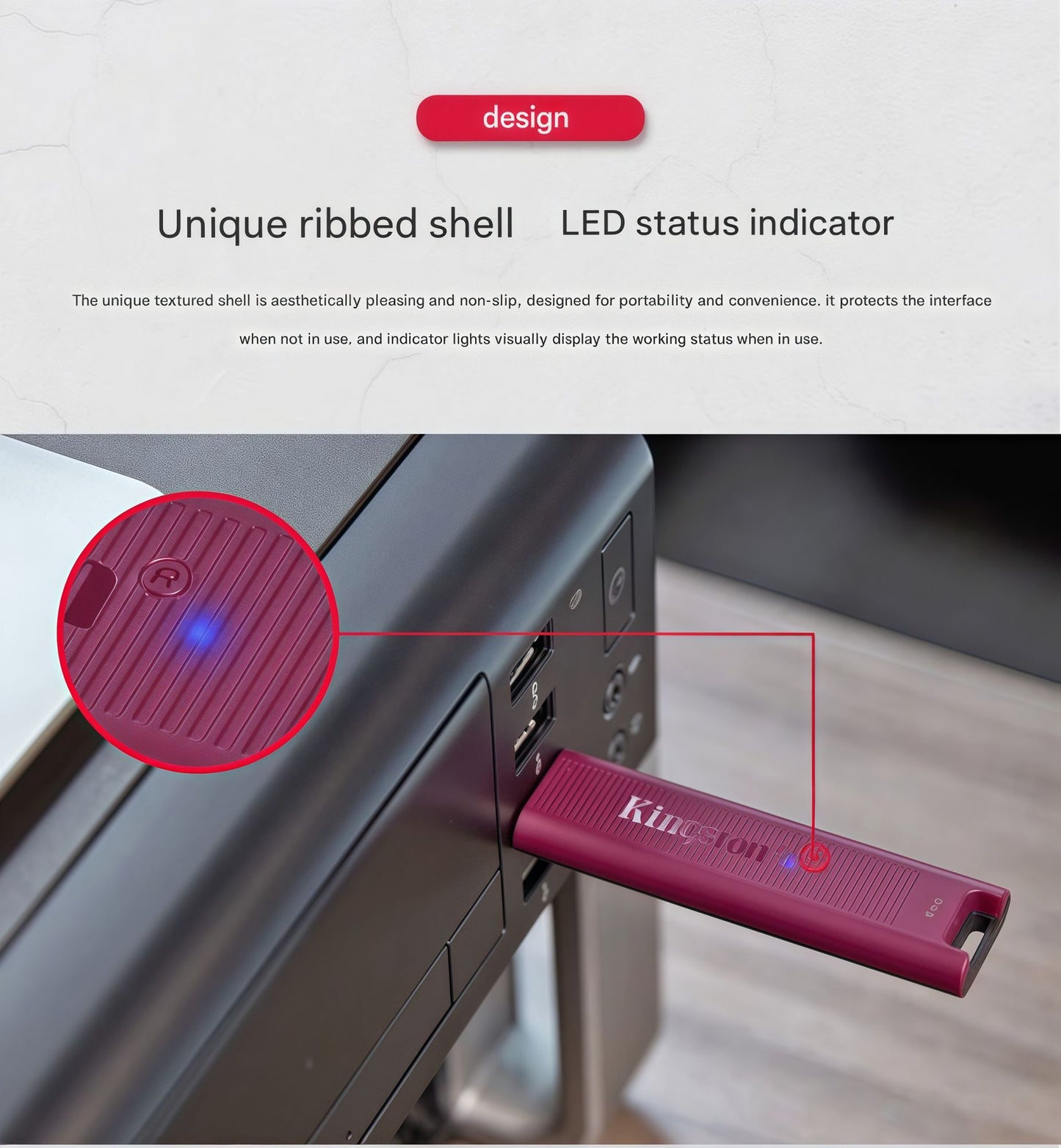 Pen drive Kingston SSD USB 3.2, transferência de alta velocidade, grande capacidade. [USB 3.2] Velocidade de leitura 1000 MB/s, velocidade de gravação 900 MB/s.