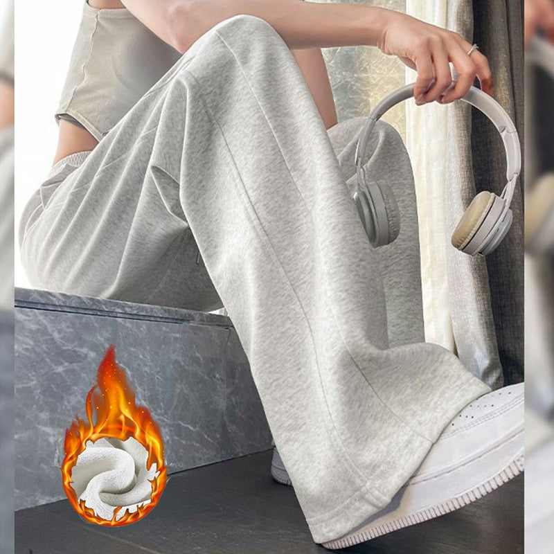 Winter Female Chic High Waist Straight Leg Thermal Pants Women Plush Casual Baggy Trousers Girls Snow Warm Fleece Pants