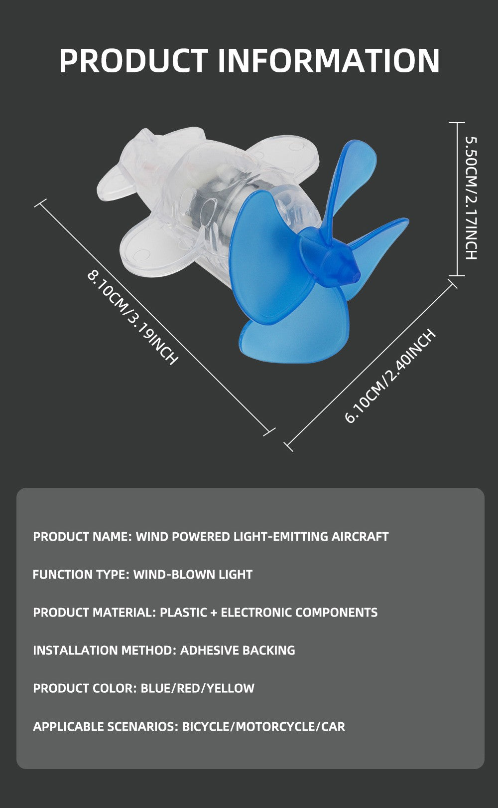 1x Mini Luzes Estroboscópicas para Aeronaves, Luz de Advertência de Posição em LED com Energia Eólica, Efeito Piscante, Acessórios para Carro, Moto, Bicicleta, Condução Segura