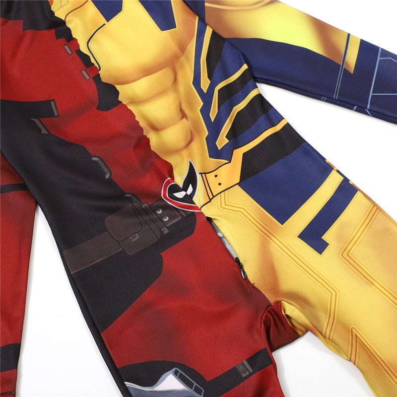 Kids Wolverine Role Play Costume Fantasy Movie Superhero Printed Zipper Bodysuit Halloween Performance Costume Party