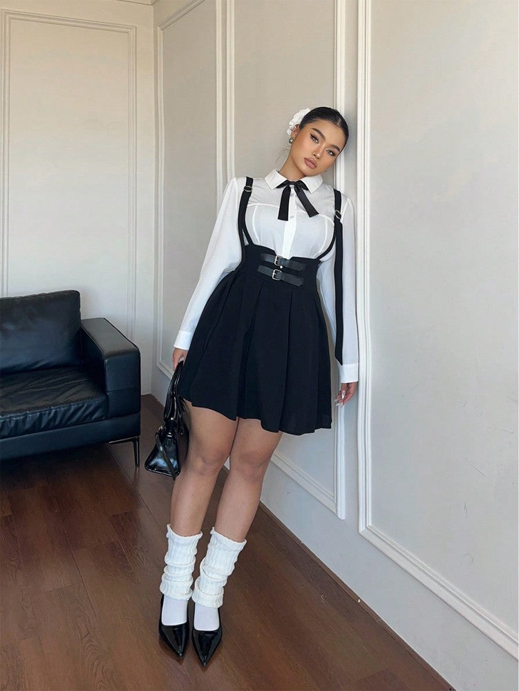 Plus Size Women's High Waisted Solid Colour Peplum Casual Suspender Skirt Elegant Casual Pure Colour Y2K Skirt