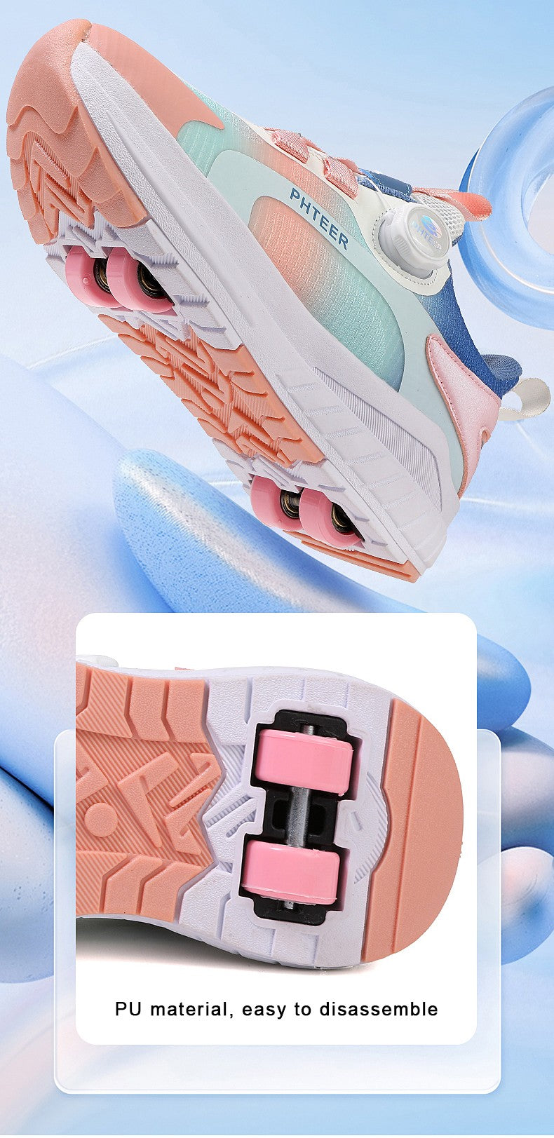 Kids Two Wheels Roller Skating Shoes With Light Magic Stick Walking Shoes Detachable Wheels Roller Skate Shoes For Teenagers