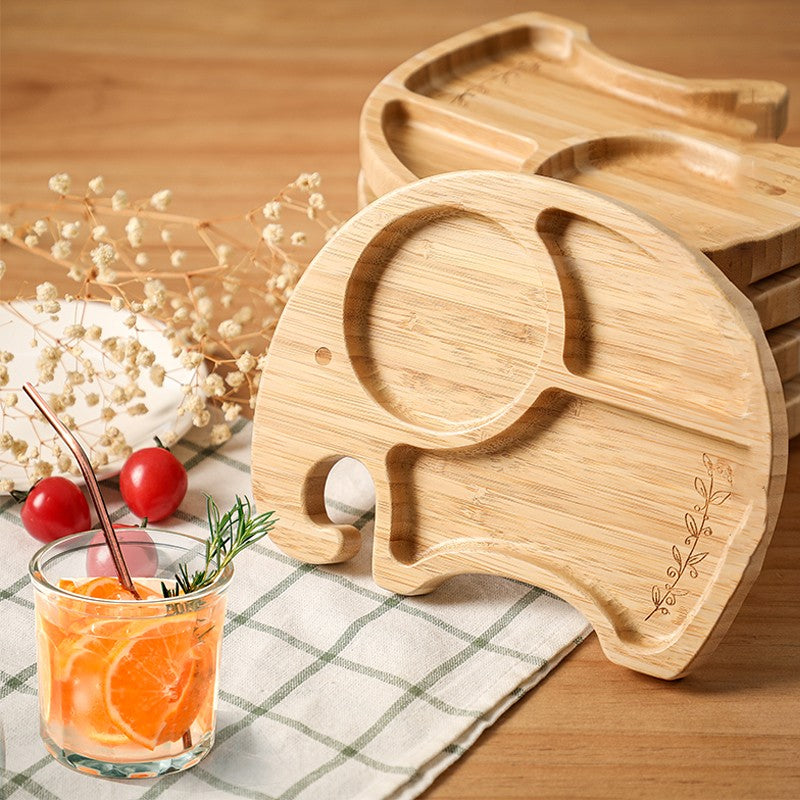 3Pcs Baby Bamboo Plate Silicone Suction Kids Wooden Feeding Tableware Non-slip Dinnerware Baby Tableware for Baby Birthday Gift