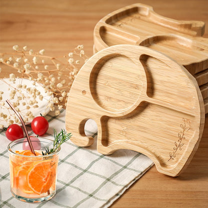 3Pcs Baby Bamboo Plate Silicone Suction Kids Wooden Feeding Tableware Non-slip Dinnerware Baby Tableware for Baby Birthday Gift