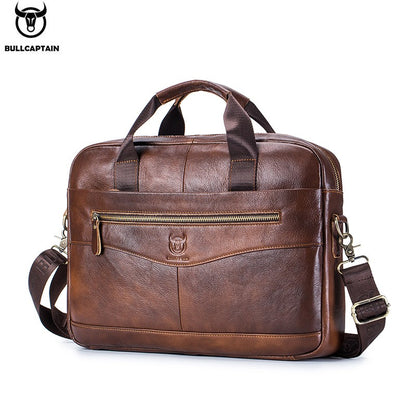 BULLCAPTAIN Briefcase Shoulder Messenger Bags Men's Genuine Leather 14-inch Laptop Bag's Men's Briefcase Office Business Handbag