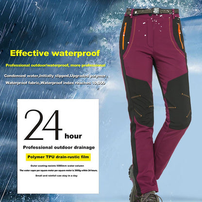 JNLN Women Winter Fleece Pants Warm Waterproof Hiking Pants Outdoor Camping Climbing Skiing Soft Shell Windproof Rain Trousers