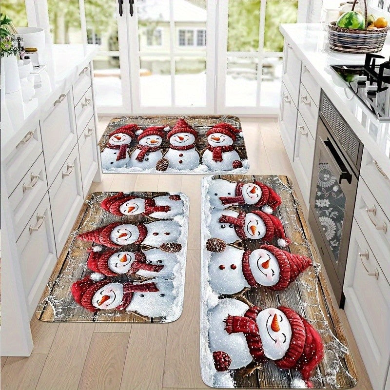 VIKAMA Festive Christmas Kitchen Mats Cartoon Snowman Area Rug Christmas Holiday Atmosphere Decor Welcome Doormat Home Decor