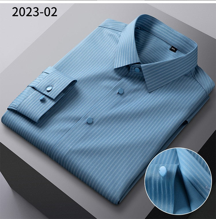 New in shirt elastic plaid casual long sleeve shirts for men slim fit formal shirt fashion easy-care elegants business clothes