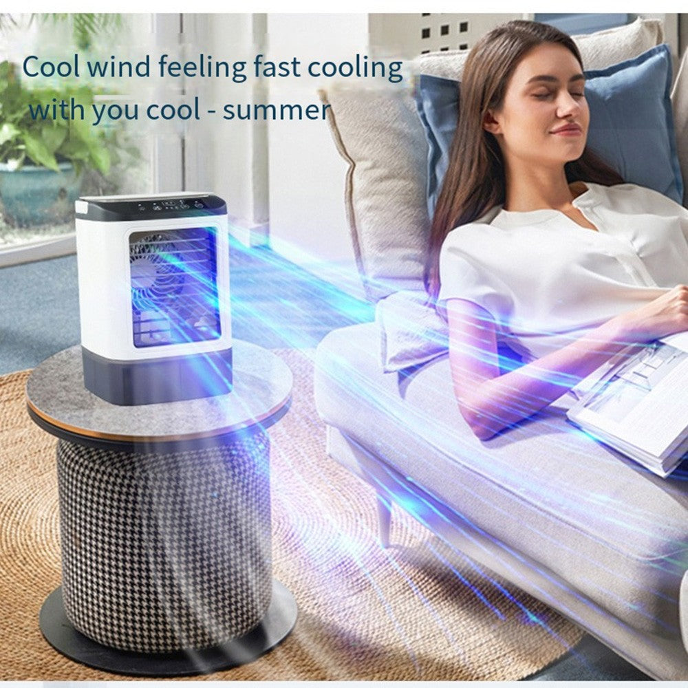 Mini Ventilador de Ar Condicionado Portátil USB 3 Velocidades Ventilador de Mesa Doméstico Lâmpada Noturna LED Refrigerador de Ar para Quarto Escritório Acampamento ??? ???
