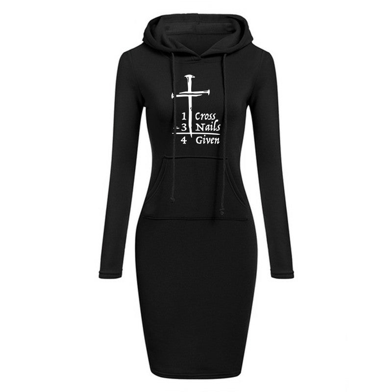 Women Fashion Sweater Dress Autumn and Winter Long Sleeve Hoodie Dress Solid Color Slim Fit Pullovers Sweatshirt Dress