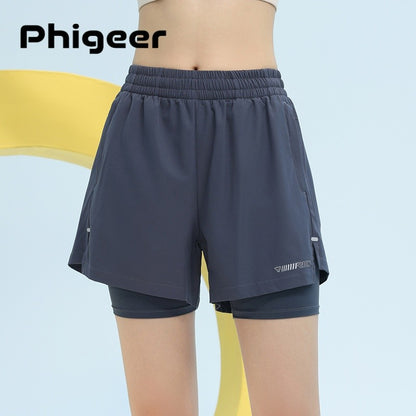 PHIGEER High Waist Yoga Shorts Summer 2 in 1 Quick Dry Workout Shorts with Pockets Women Lightweight Sweatshort Gym Clothes New