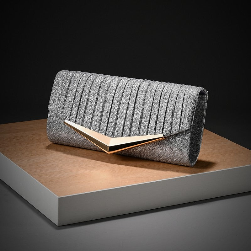 Luxury Envelope Evening clutch Bag New Bright Grain Wrinkle Textured Long Hardware shoulder bag Wedding Handbag for wedding bag