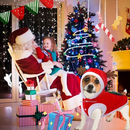 Fantasia de Natal para Cães Moletom Vermelho Festivo com Galhadas Roupa de Inverno Aconchegante para Filhotes Pequenos Chihuahua Yorkshire