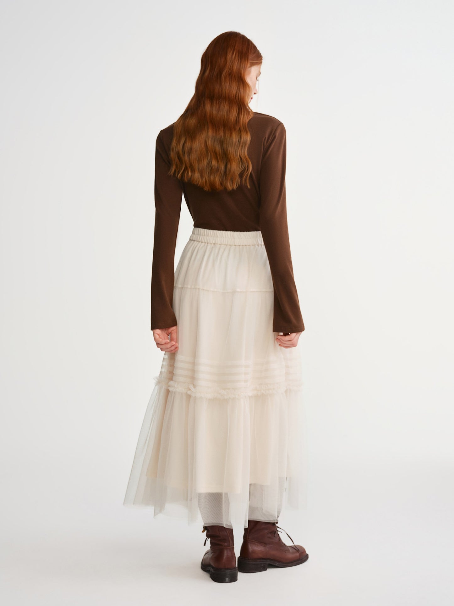 DUSHU Three-color Ruffled Mesh Skirt Women Pleated Mesh Straight Skirt Fairy Retro Gothic Cool Girls Elastic Waist Loose Fit