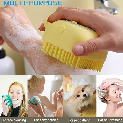Escova de Banho para Cães Escova de Massagem para Pets Dispensador de Shampoo Escova de Silicone Macia Cerdas de Borracha para Cães e Gatos Ferramenta de Banho e Higiene