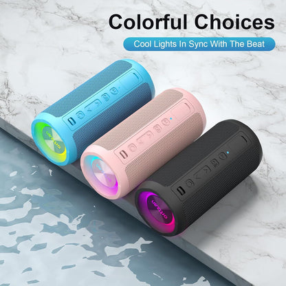 Caixa de Som Portátil Sem Fio Bluetooth 5.3 Ortizan, Graves Potentes, Luzes RGB, À Prova d'Água IPX7, TWS, Entrada AUX e Cartão TF, Ideias para Presente