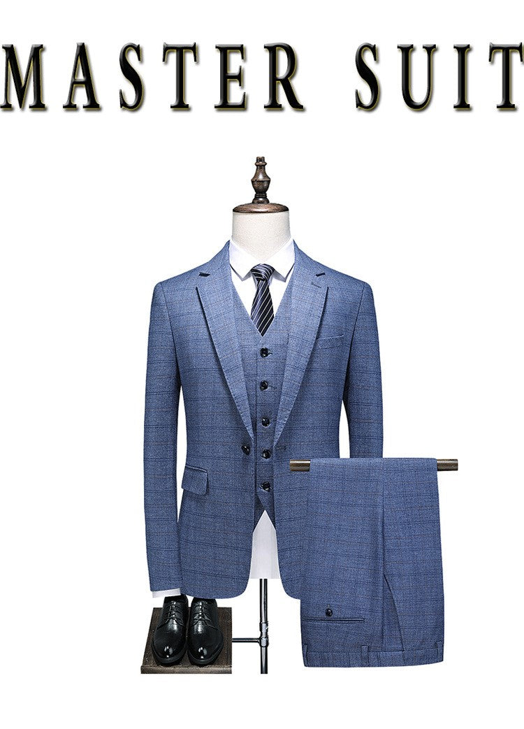 Mens Suits 3 Piece Business Office Formal Set Checkered Pattern Slim Fit Blazer Vest Pants High Quality Luxury Work Wedding